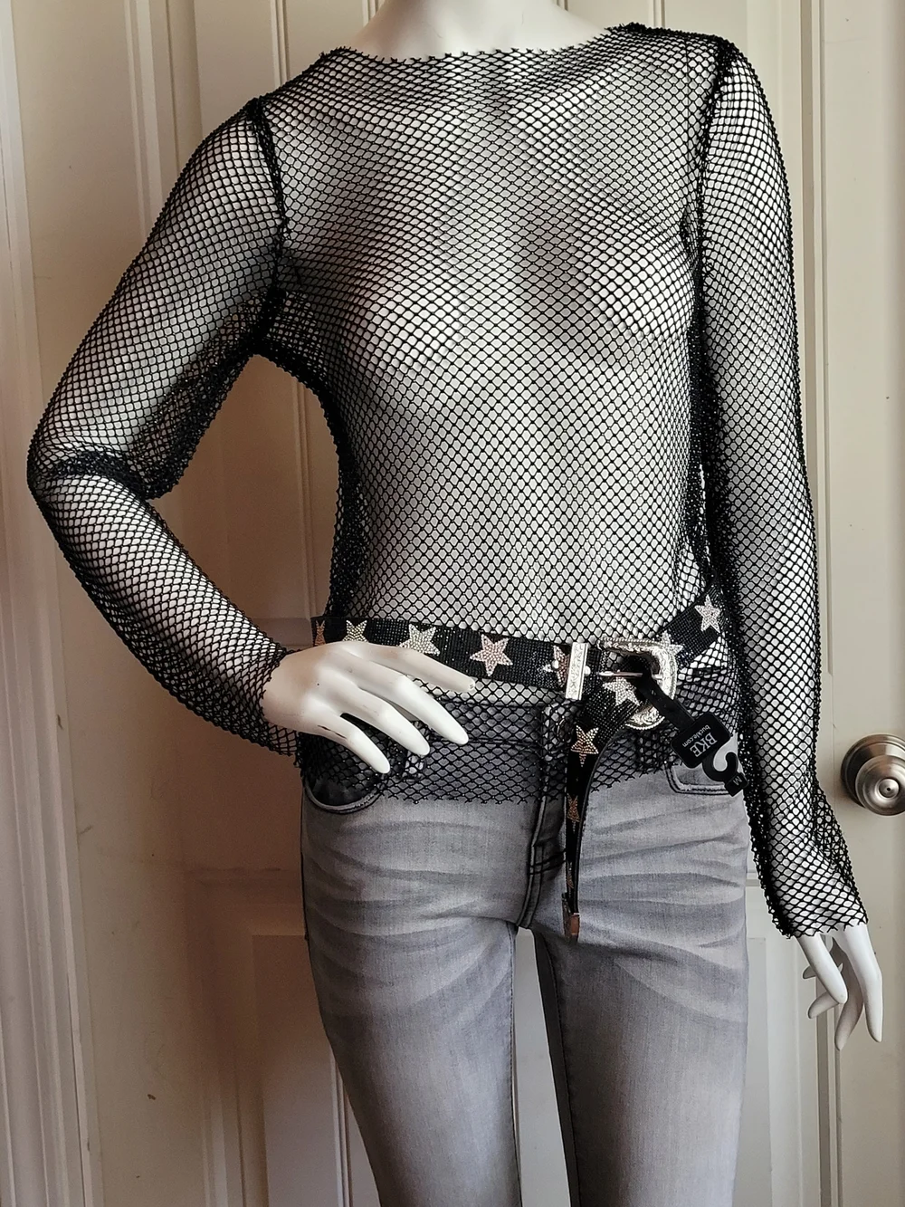 BKE Black Star-Studded Rhinestone Soft Belt M